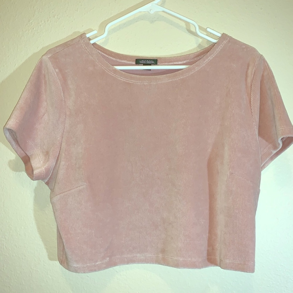 Pastel Pink Ribbed Corduroy Crop Top
